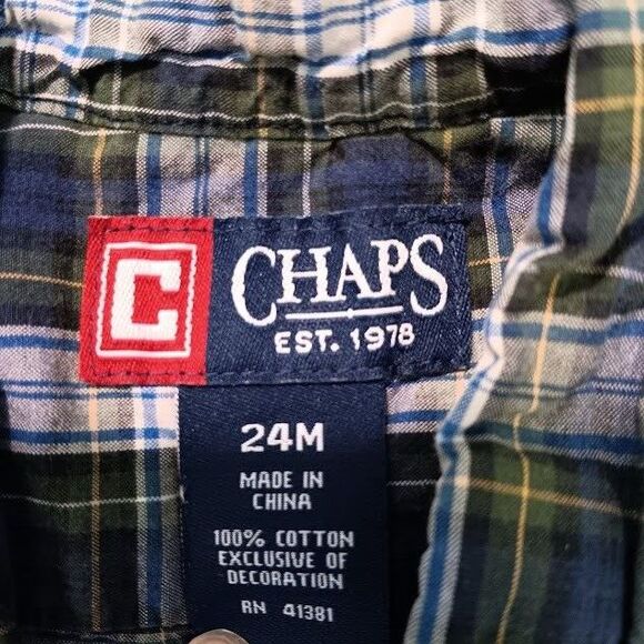 Chaps Infant/Toddler Blue Plaid Button Down Shirt- Size 24 Months - Picture 3 of 4